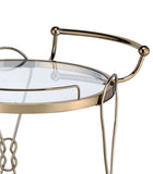 Benzara Serving Cart with 2 Glass Shelves and Caster Support, Gold and Clear BM209612 Gold and Clear Metal and Glass BM209612