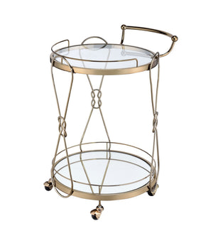 Benzara Serving Cart with 2 Glass Shelves and Caster Support, Gold and Clear BM209612 Gold and Clear Metal and Glass BM209612