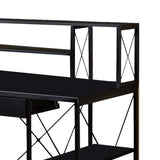 Benzara Industrial Style Desk with 4 Open Selves and Bookcase Hutch, Black BM209613 Black Metal, MDF, Plastic BM209613