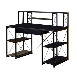 Benzara Industrial Style Desk with 4 Open Selves and Bookcase Hutch, Black BM209613 Black Metal, MDF, Plastic BM209613