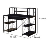 Benzara Industrial Style Desk with 4 Open Selves and Bookcase Hutch, Black BM209613 Black Metal, MDF, Plastic BM209613