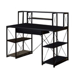 Industrial Style Desk with 4 Open Selves and Bookcase Hutch, Black