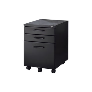 Benzara Contemporary Style File Cabinet with Lock System and Caster Support, Black BM209615 Black Metal, Solid wood BM209615