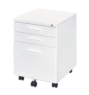 Benzara Contemporary Style File Cabinet with Lock System and Caster Support, White BM209616 White Metal, Solid wood BM209616