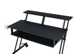 Benzara Rectangular Top Computer Desk with 1 Shelf and 1 Cupholder, Black BM209622 Black Metal, MDF, Veneer BM209622