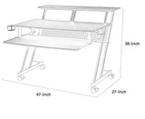 Benzara Rectangular Top Computer Desk with 1 Shelf and 1 Cupholder, Black BM209622 Black Metal, MDF, Veneer BM209622