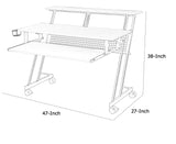 Benzara Rectangular Top Computer Desk with 1 Shelf and 1 Cupholder, Black and White BM209623 Black and White Metal, MDF, Veneer BM209623