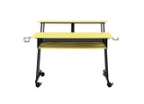 Benzara Rectangular Top Computer Desk with 1 Shelf and 1 Cupholder,Black and Yellow BM209624 Black and Yellow Metal, MDF, Veneer BM209624