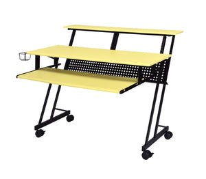 Benzara Rectangular Top Computer Desk with 1 Shelf and 1 Cupholder,Black and Yellow BM209624 Black and Yellow Metal, MDF, Veneer BM209624