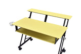 Benzara Rectangular Top Computer Desk with 1 Shelf and 1 Cupholder,Black and Yellow BM209624 Black and Yellow Metal, MDF, Veneer BM209624