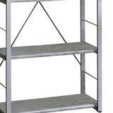 Benzara Industrial Bookshelf with 4 Shelves and Open Metal Frame, Silver and Gray BM209626 Gray and Silver Metal, Veneer, MDF BM209626