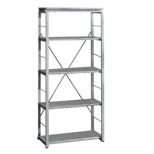 Benzara Industrial Bookshelf with 4 Shelves and Open Metal Frame, Silver and Gray BM209626 Gray and Silver Metal, Veneer, MDF BM209626