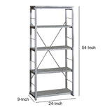 Benzara Industrial Bookshelf with 4 Shelves and Open Metal Frame, Silver and Gray BM209626 Gray and Silver Metal, Veneer, MDF BM209626