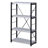 Industrial Bookshelf with 4 Shelves and Open Metal Frame, White and Black