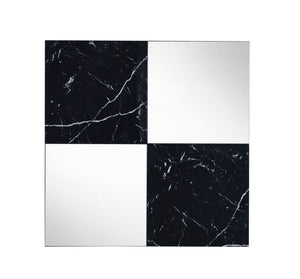 Benzara Contemporary Square Accent Wall Mirror with Faux Marble, Silver and Black BM209636 Silver, Black MDF, Mirror, Faux Marble BM209636