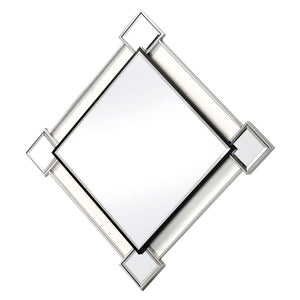 Benzara Diamond Shaped Beveled Accent Wall Mirror with Mirror Inserts, Silver BM209637 Silver Metal, Mirror BM209637