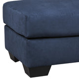 Benzara Fabric Upholstered Ottoman with Block Tapered Legs, Dark Blue BM209713 Dark Blue Wood and Fabric BM209713