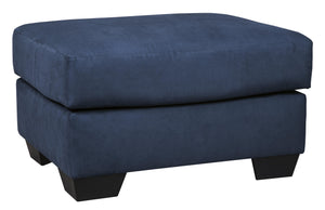 Benzara Fabric Upholstered Ottoman with Block Tapered Legs, Dark Blue BM209713 Dark Blue Wood and Fabric BM209713