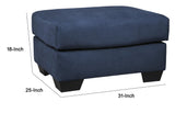 Benzara Fabric Upholstered Ottoman with Block Tapered Legs, Dark Blue BM209713 Dark Blue Wood and Fabric BM209713