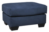 Benzara Fabric Upholstered Ottoman with Block Tapered Legs, Dark Blue BM209713 Dark Blue Wood and Fabric BM209713