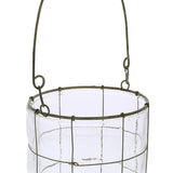 Benzara Round Glass Lantern with Grid Design Metal Frame and Handle, Small, Clear BM209828 Clear Metal, Glass BM209828