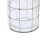 Benzara Round Glass Lantern with Grid Design Metal Frame and Handle, Small, Clear BM209828 Clear Metal, Glass BM209828