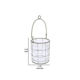 Benzara Round Glass Lantern with Grid Design Metal Frame and Handle, Small, Clear BM209828 Clear Metal, Glass BM209828