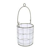 Benzara Round Glass Lantern with Grid Design Metal Frame and Handle, Small, Clear BM209828 Clear Metal, Glass BM209828