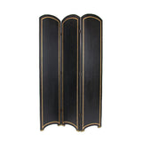 Benzara Foldable 3 Panel Room Divider with Traditional Print,Black and Gold BM210110 Gold and Black Solid Wood BM210110