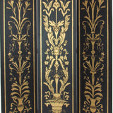 Benzara Foldable 3 Panel Room Divider with Traditional Print,Black and Gold BM210110 Gold and Black Solid Wood BM210110