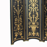 Benzara Foldable 3 Panel Room Divider with Traditional Print,Black and Gold BM210110 Gold and Black Solid Wood BM210110