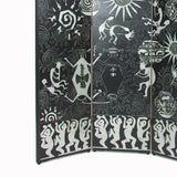 Benzara Foldable 3 Panel Room Divider with Tribal Print, Black and Silver BM210111 Black and Silver Solid Wood BM210111