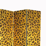 Benzara 3 Panel Wooden Frame Screen with Animal Print, Gold and Black BM210112 Gold and Black Solid Wood BM210112