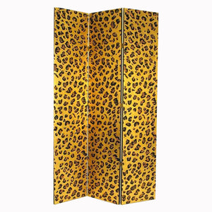 Benzara 3 Panel Wooden Frame Screen with Animal Print, Gold and Black BM210112 Gold and Black Solid Wood BM210112