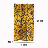 Benzara 3 Panel Wooden Frame Screen with Animal Print, Gold and Black BM210112 Gold and Black Solid Wood BM210112