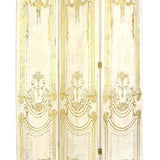 Benzara Scalloped 3 Panel Wooden Screen with Classic Scroll, Gold and Rustic White BM210113 Gold and White Solid Wood BM210113