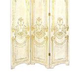 Benzara Scalloped 3 Panel Wooden Screen with Classic Scroll, Gold and Rustic White BM210113 Gold and White Solid Wood BM210113