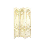 Scalloped 3 Panel Wooden Screen with Classic Scroll, Gold and Rustic White