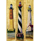 Benzara Hand Painted 3 Panel Wooden Room Divider with Lighthouses Print, Multicolor BM210114 Multicolor Solid Wood BM210114