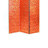 Benzara 3 Panel Foldable Wooden Room Divider with Vine Print, Red and Gold BM210115 Gold and Red Solid Wood BM210115
