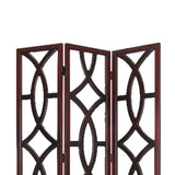 Benzara Open Cut Out Design 3 Panel Wooden Frame Screen with Double Hinges, Brown BM210117 Brown Solid Wood BM210117