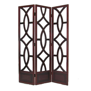 Benzara Open Cut Out Design 3 Panel Wooden Frame Screen with Double Hinges, Brown BM210117 Brown Solid Wood BM210117