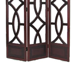 Benzara Open Cut Out Design 3 Panel Wooden Frame Screen with Double Hinges, Brown BM210117 Brown Solid Wood BM210117