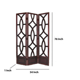 Benzara Open Cut Out Design 3 Panel Wooden Frame Screen with Double Hinges, Brown BM210117 Brown Solid Wood BM210117