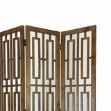 Benzara 3 panel Grained Wooden Frame Screen with Lattice Cut Outs, Brown BM210120 Brown Solid Wood BM210120