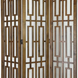 Benzara 3 panel Grained Wooden Frame Screen with Lattice Cut Outs, Brown BM210120 Brown Solid Wood BM210120