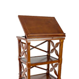 Benzara 3 Tier Adjustable Top Book Display with Carved Criss Cross Sides, Brown BM210121 Brown Solid Wood BM210121