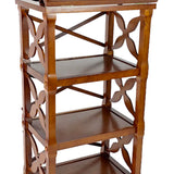 Benzara 3 Tier Adjustable Top Book Display with Carved Criss Cross Sides, Brown BM210121 Brown Solid Wood BM210121