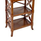 Benzara 3 Tier Adjustable Top Book Display with Carved Criss Cross Sides, Brown BM210121 Brown Solid Wood BM210121