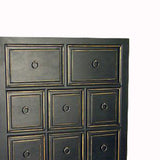 Benzara Wooden Chest with 8 Drawers and 2 Door Cabinets, Antique Black BM210123 Black Solid Wood and Metal BM210123